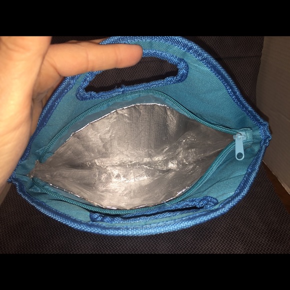 Brown Lunch Bag W/ Colorful Butterflies &Blue Trim - Picture 6 of 7